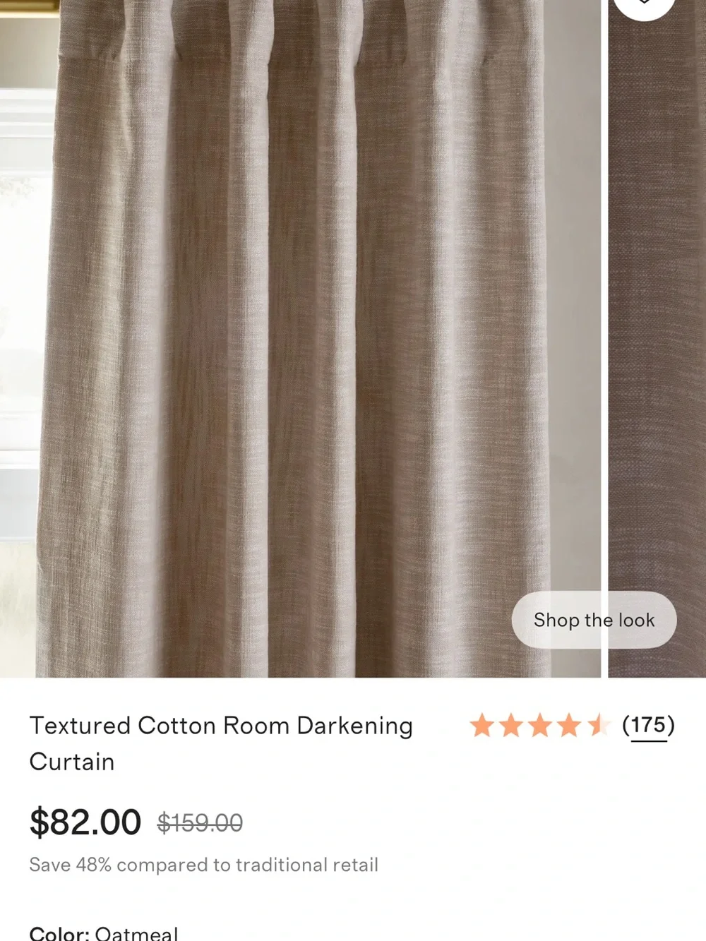 Quince Oatmeal Textured Cotton Room-Darkening Curtain. Brand new!
